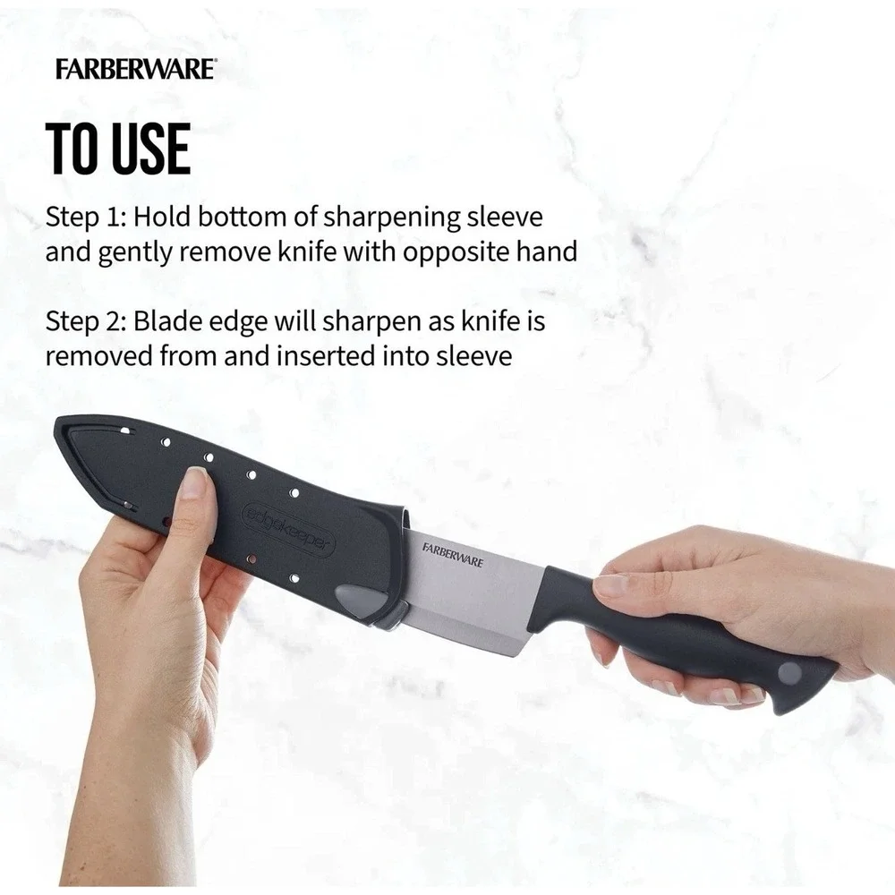 Farberware Chef Knife 6 inch EdgeKeeper Self-Sharpening Sleeve Black 530175 New